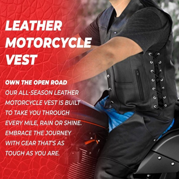 Gold Panel Black Mens Genuine Leather Motorcycle Vest 2XL Premium Leather New - Picture 9 of 13